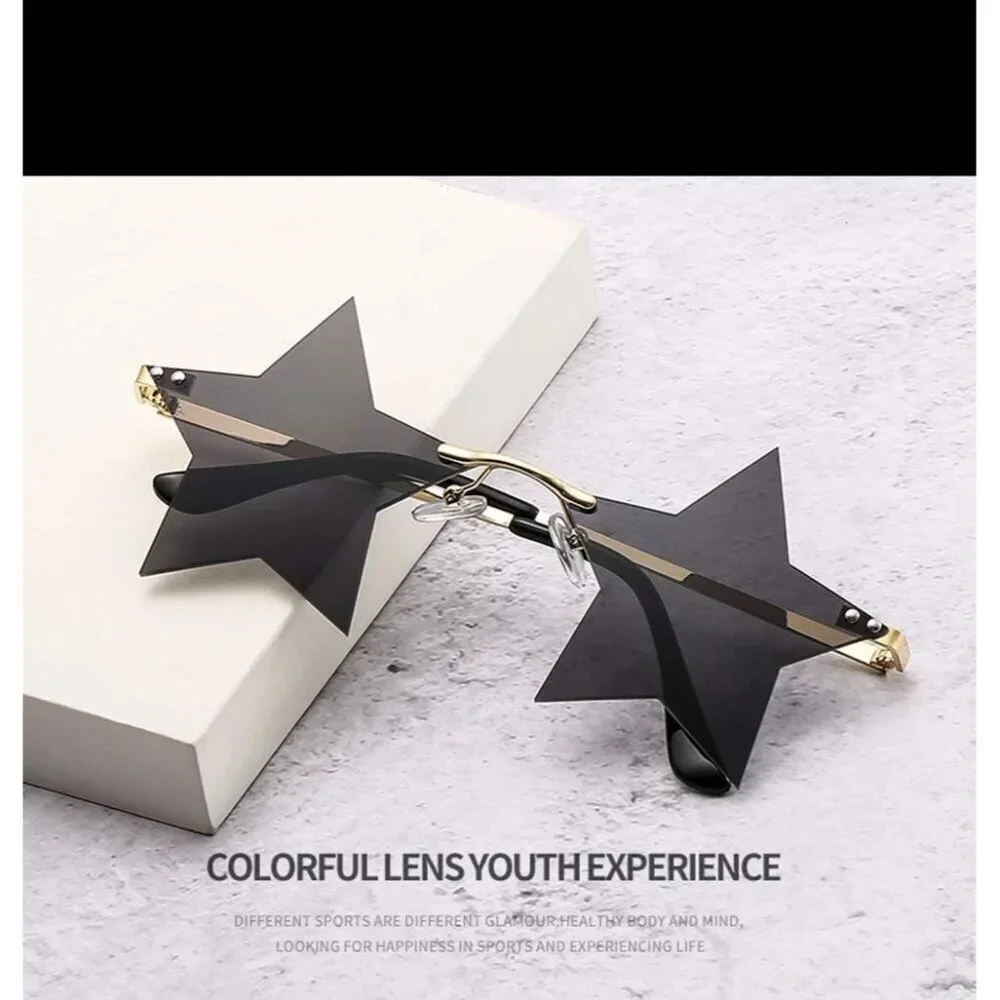 Unisex Star Shape Frameless Sunglasses UV400 Mirror Lenses Stylish Accessory